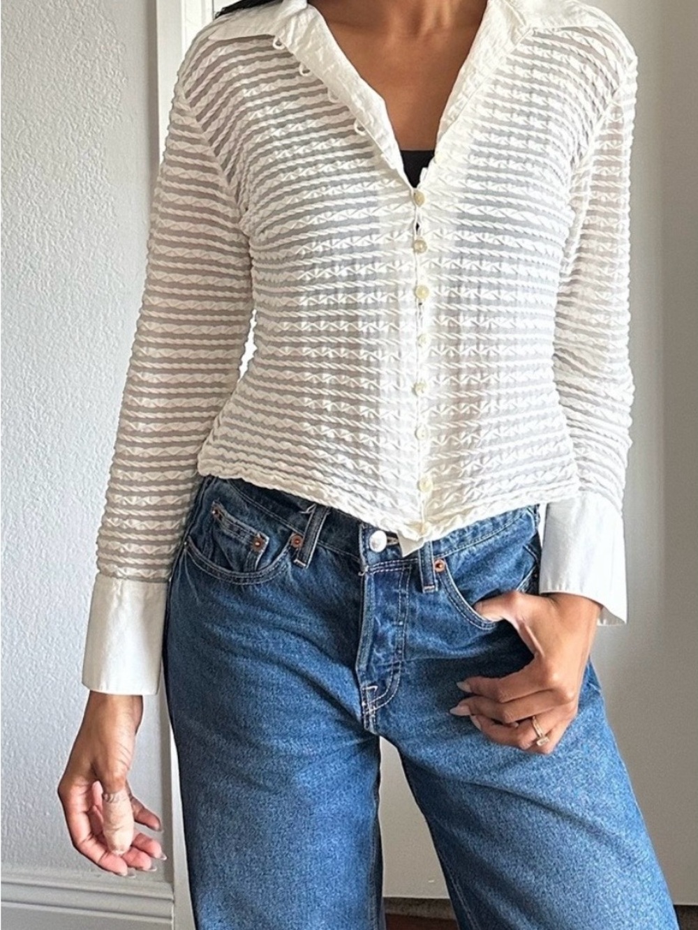 Rayure Paris Women’s White Striped Sheer Blouse EU 38